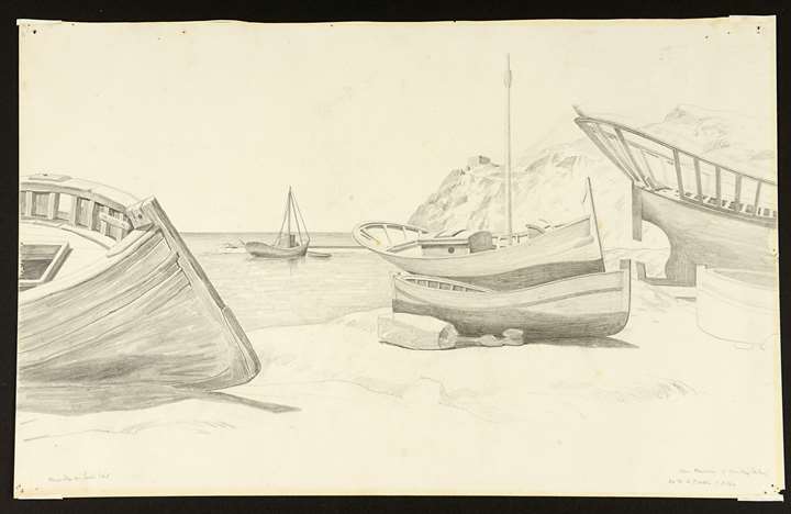 Fishing Boats on a Beach [recto], Landscape with Farm Buildings by a Stream [verso]